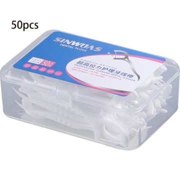 Disposable Superfine Dental Floss Picks Stick Bow-Shaped Tooth Cleaner Toothpick Oral Hygiene Tool With Portable Case 50Pcs/Box