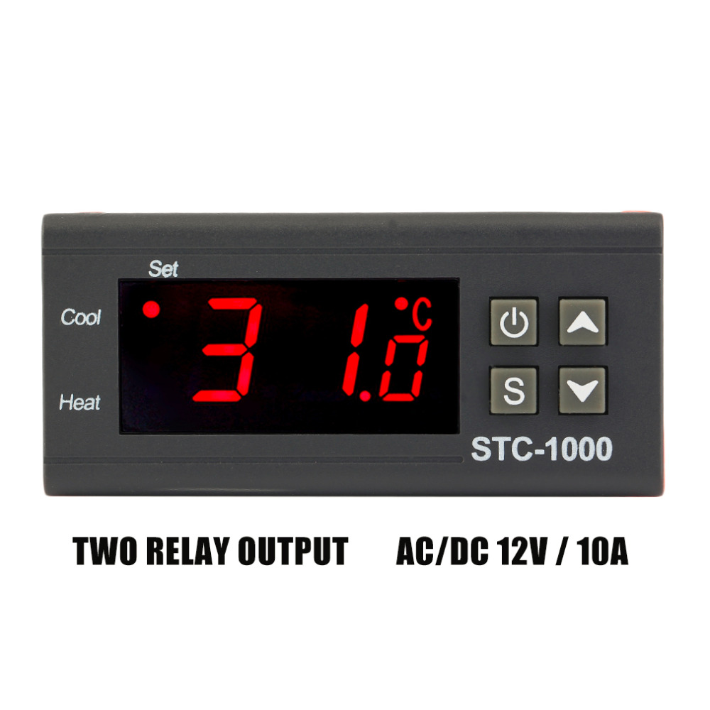 STC-1000 10A AC/DC 12V 24V 110V 220V Two Relay Output Digital Temperature Controller Thermostat -50~99C 1m Sensor for Incubator