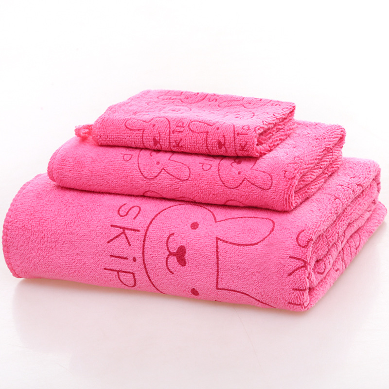 3PCS Towels Bathroom Towel Set Microfiber Fabric Cartoon Rabbit Print Face Bath Towel Adult Cleaning Kitchen toalla microfibra