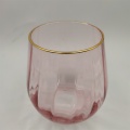 Gold Rim And Pink Color Glass Vase Flowers