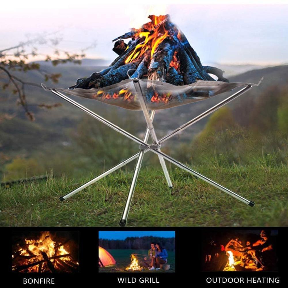 1PC Outdoor Portable Fire Rack Folding Table Grill Stainless Stove Wood Steel Charcoal Super Camping Stove Grid Heating Point