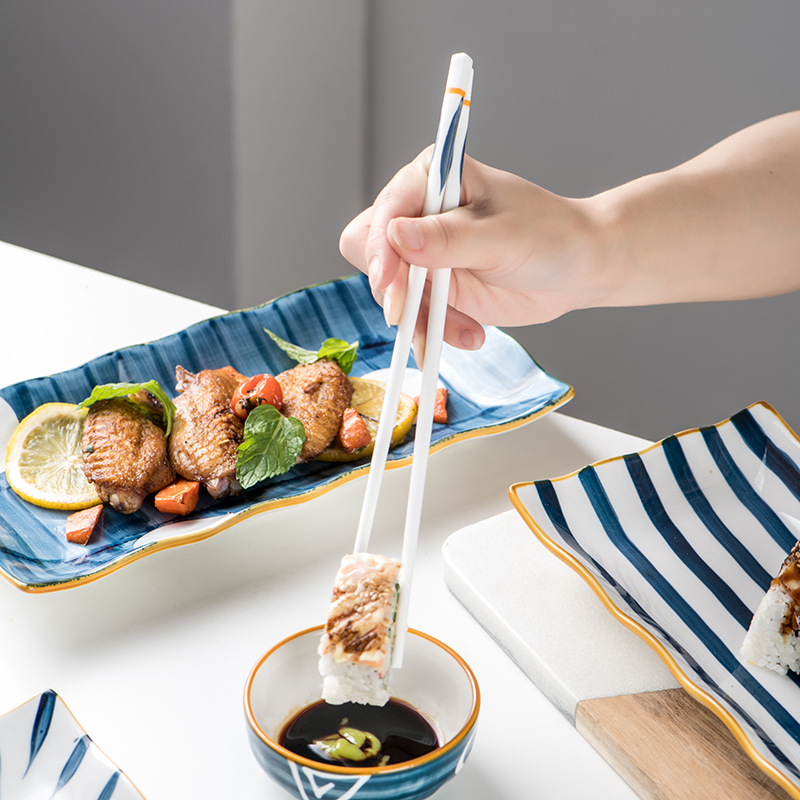 10 Pairs Japanese Hand Painted Bone China Ceramic Chopsticks Anti-Slip Sushi Hashi Chopsticks Set Household Porcelain Tableware