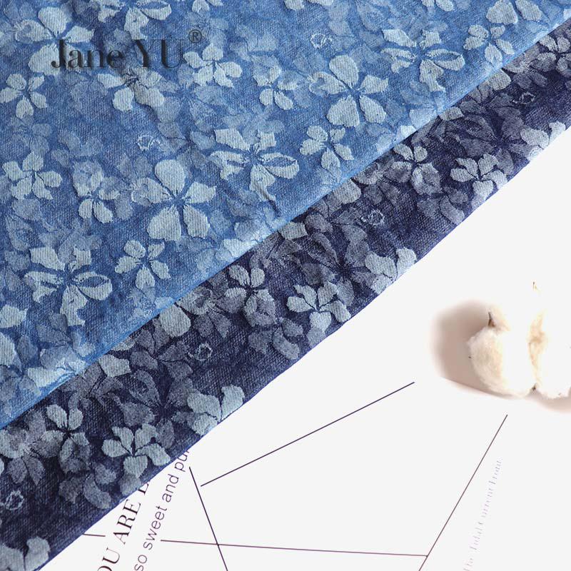 JaneYU Width 145cm Elastic Jacquard Thin Water-washed Denim Fabric