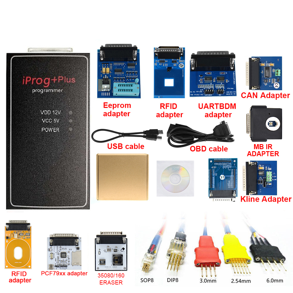 New IPROG Plus+Full Adapters+IPROG V85 Support IMMO/Mileage Correction/Airbag Reset till Replace Tango Car Prog Diagnostic Tool