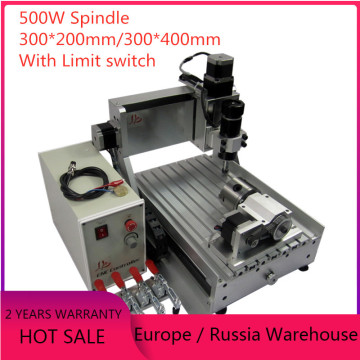 CNC router 3040 4axis metal wood pcb engraver engraving machine 500w spindle CNC 2030 for milling plastic with limit switch