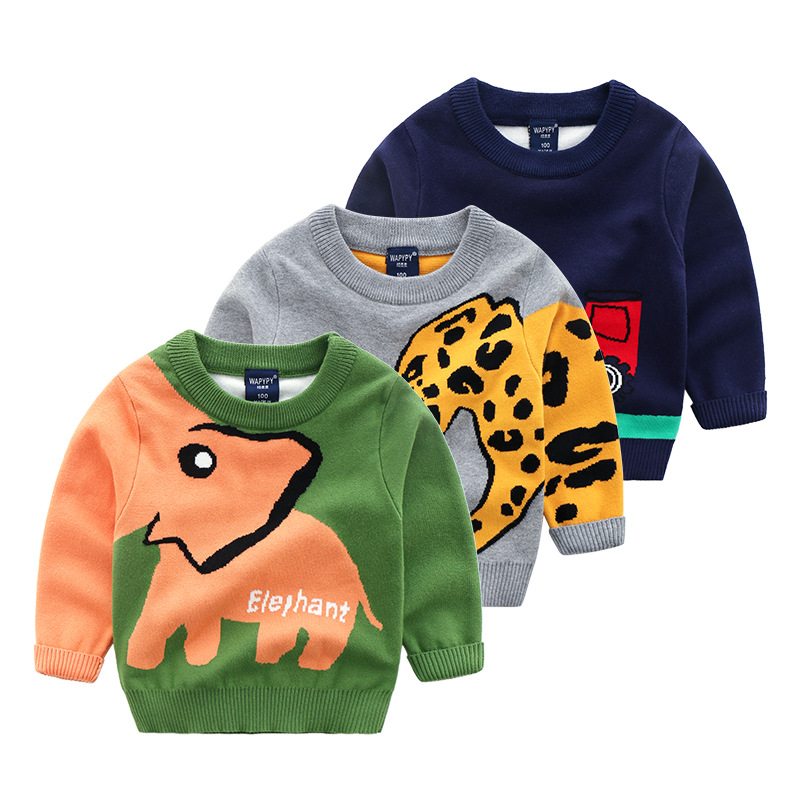 Knitted Toddler Boy Sweater Casual Cartoon Elephant Pattern Warm Cotton Boys Sweaters Pullovers Autumn Winter Thick Sweaters