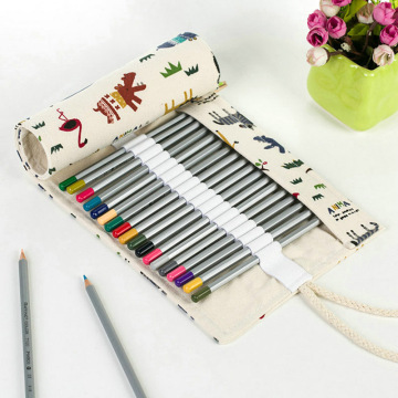 36 48Hole Handmade Canvas School Pencil Case Roll Pouch Makeup Comestic Brush Pen Storage Pecncil Box Estuches School Stationery