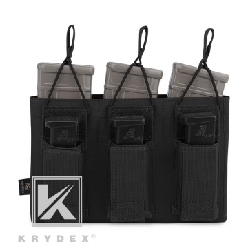 KRYDEX Triple Open Top 5.56 & Pistol Magazine Pouch Tactical MOLLE/PALS Holster Mag Carrier For Shooting Airsoft Military Black