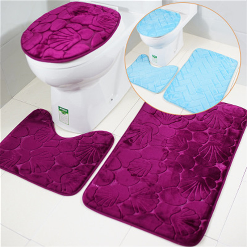 Non Slip Bath Mat With Toilet Cover 3 Pieces/set Geometric Carpet For Bath Toilet Floor Mat Flannel Foam Pad WC Rug Bath Rug Set