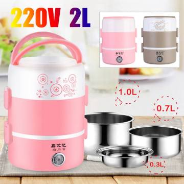 220V 2L Stainless Steel Portable Electric 3 Layer Lunch Box Rice Cooker Warmer Food Steamer Container Electric Heater Warmer
