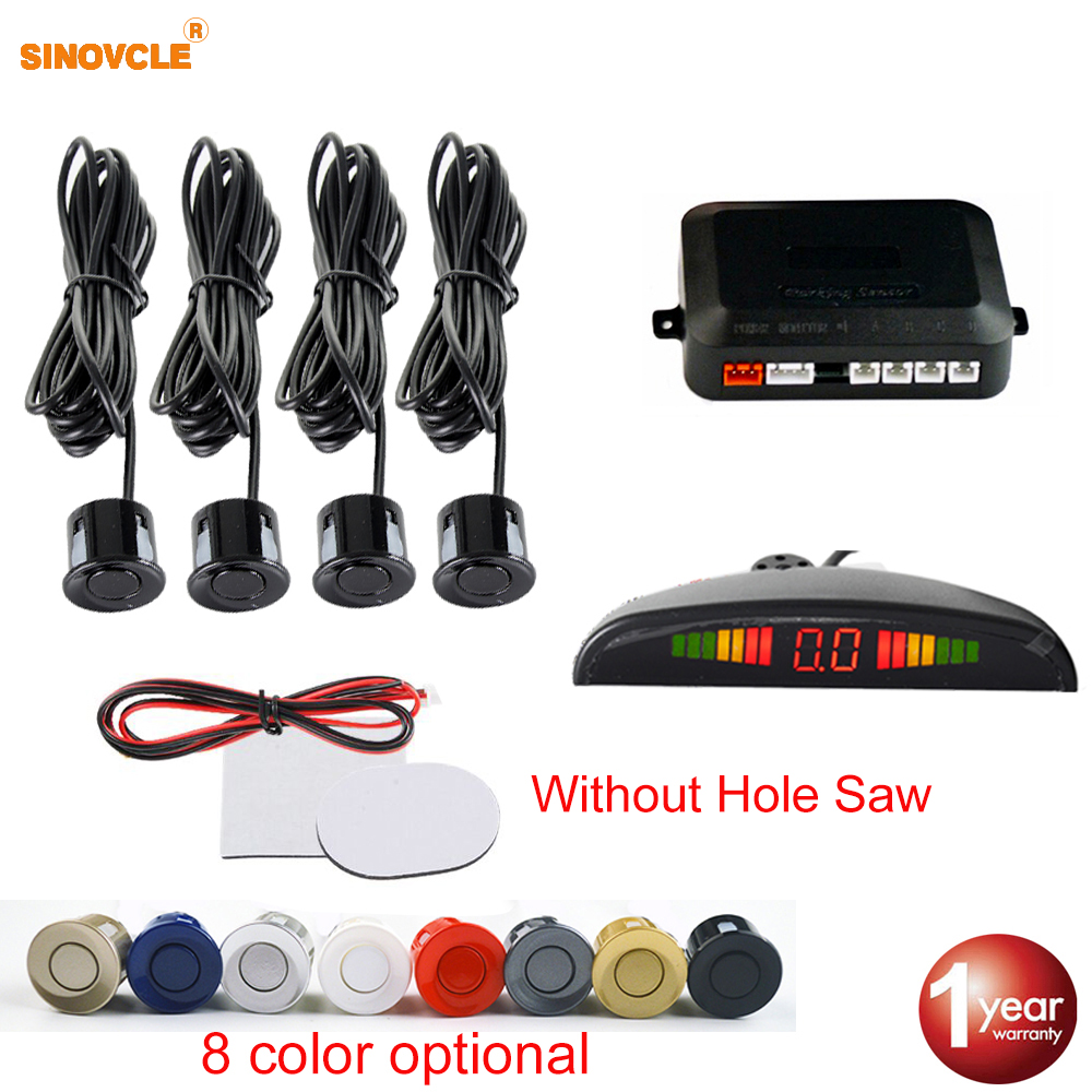 Sinovcle Car Parking Sensor Parktronic LED Monitor System 4 Sensors 22 mm Reverse Backup Radar Without Hole Saw 8 Colors