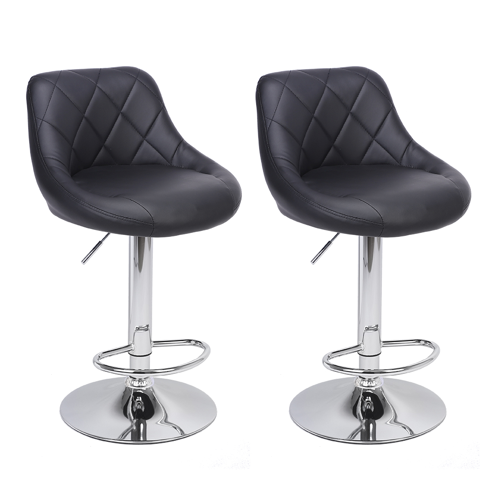 2pcs Adjustable Bar Chairs High Type with Disk No Armrest Rhombus Backrest Design Bar Stools Two Colors to Choose