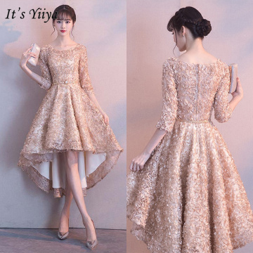 It's YiiYa Bridesmaids Dresses 2019 Half Sleeve Elegant Floral Appliques Tea-Length Dresses Zipper Slim Short Formal Dress YS031