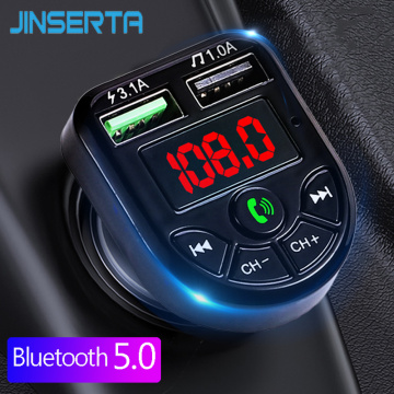 JINSERTA Bluetooth 5.0 FM Transmitter Wireless Handsfree Audio Receiver Car MP3 Player TF 3.1A USB Fast Charger Car Accessories