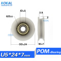 Free Shipping U groove sliding door wheel 5*24*7 POM caoted with 625 bearing roller inner 5mm groove wheel