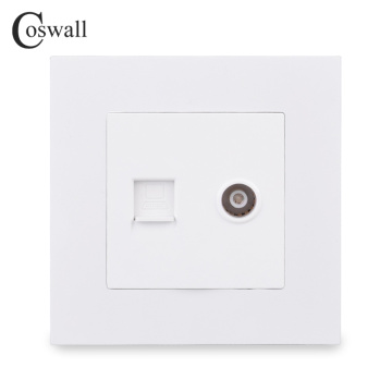 COSWALL Simple Style PC Panel Wall Socket Female TV Connector With CAT5E RJ45 Internet Computer Data Jack E20 Series