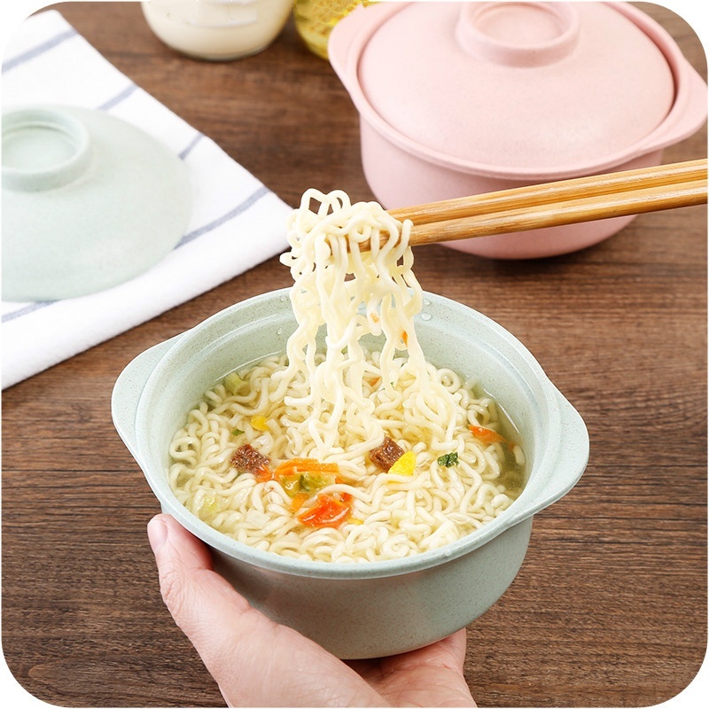 Lunch Tray Dishes Soup Bowl with Lid Dinnerware Tureens Pure Natural Wheat Straw Creative Salad Noodles Plate Plastic Tableware