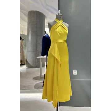 Yellow Halter Midi Lemon Glow Satin Ode
