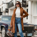 Simplee Women Winter Suede Jacket 2019 Fashion Teddy Bear Caramel Long Coat Female Long Sleeve Faux Fur Coat Fluffy Outerwear