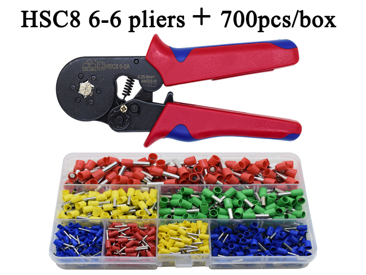 HSC8 6-4A/6-6A crimping pliers 0.25-10mm2 23-7AWG HSC8 for tube terminal box brand mini type round nose european pliers tools