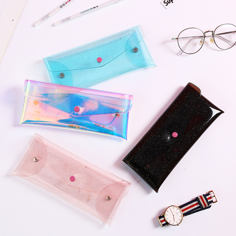1Pcs Creative Pencil Case Transparent Laser Pencil Bag Stationery Box Shimmer Folding Buttons Girls Pen Pouch School Supplies