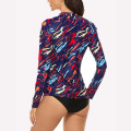 Charmleaks Women Long Sleeve Rash Guard Shirts Zip Rashguard Top Zebra Print Swimwear Surf Top Diving Shirt UPF 50+