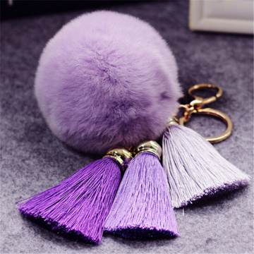 Fashion Keychain Natural Rex Rabbit Fur Fluffy Key Chains For Handbags Ring Pom Trendy Women Bag Pendant Plush Car Ornament
