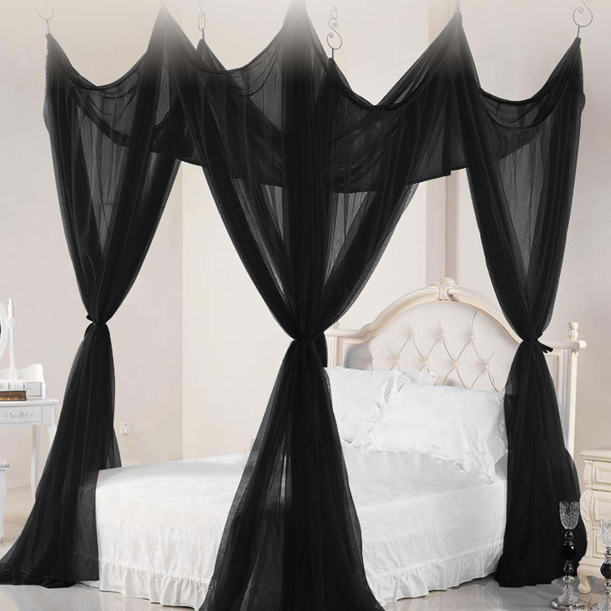 Moustiquaire Canopy White Black Four Corner Post Student Canopy Bed Mosquito Net Netting Queen King Size