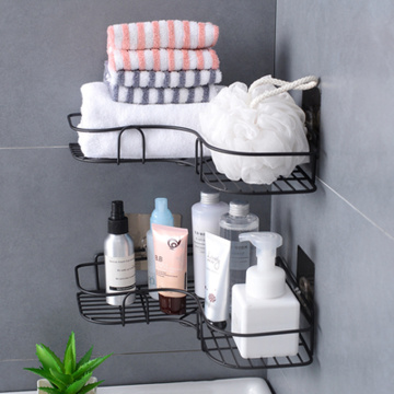 Iron Bathroom Storage Rack Metal Punch-Free Shelf Shower Wall-mounted Suction Basket Organizer Kitchen Home Corner Hanging Racks