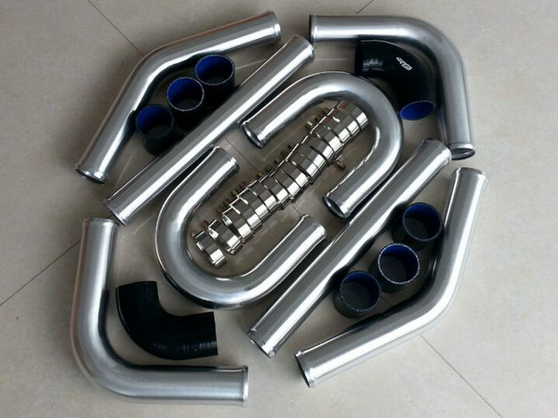 BRAND NEW Universal 2" 51mm Aluminum Intercooler Turbo Piping pipe Kit + BLACK hose kits