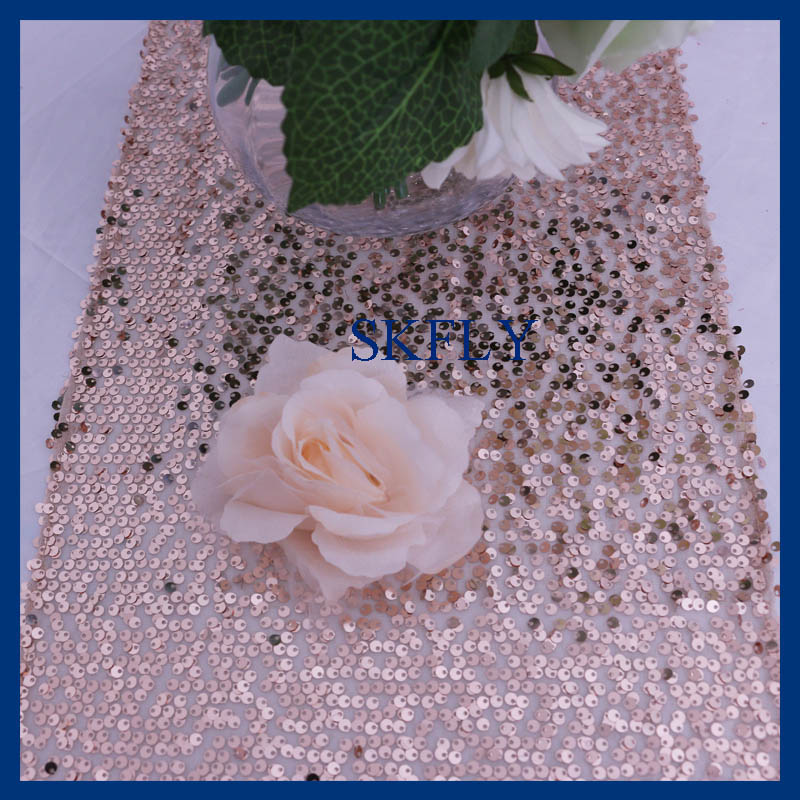 RU021A custom made very popular wedding 5mm glitter rose gold sequin table runner