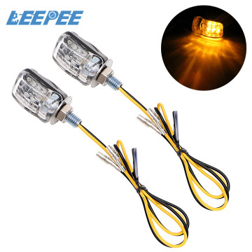 LEEPEE A pair Motorcycle Bike Mini Turn Signal Light 6 LED Indicator Blinker 12V Amber Indicators Flashing Sliver/Black