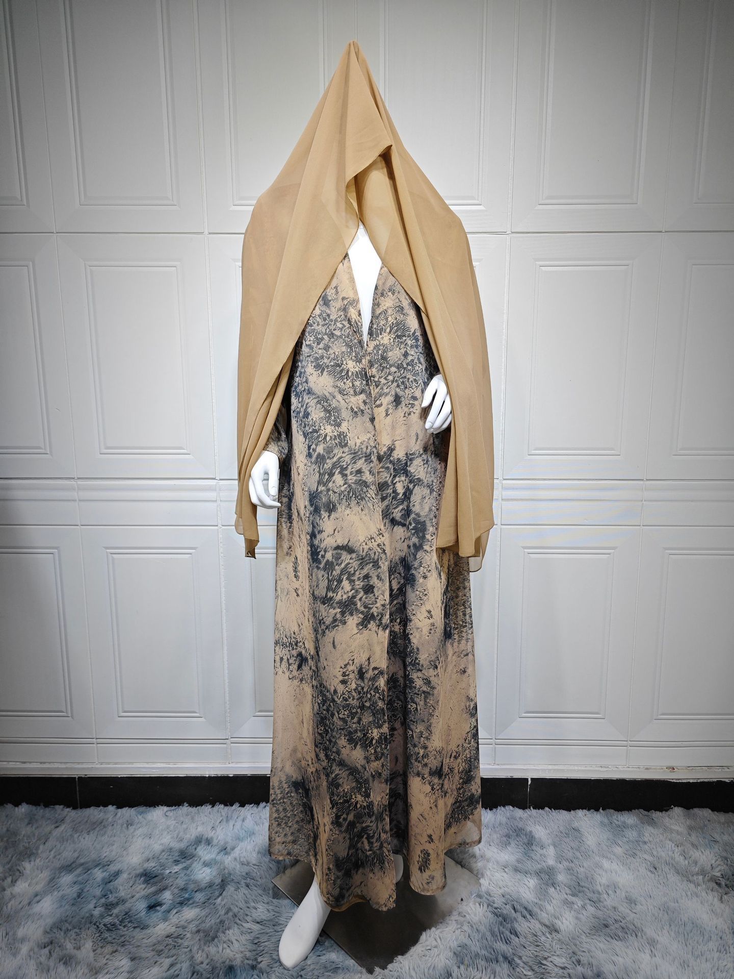 Marble Print Two-Piece Open Abaya Set