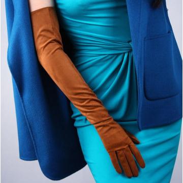 Women's Fashion Elegant Faux Suede Leather Glove lady's Club Performance Formal party Brown Color Long Driving glove 70cm R645