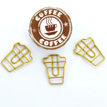 TUTU 4PCS/LOT coffee cup Shape Paper Clips Gold Color Funny Kawaii Bookmark Office School Stationery Marking Clips H0120