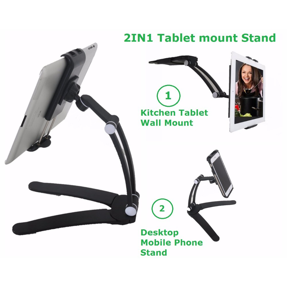 Powstro Tablet Mount Stand 2-In-1 Kitchen Wall Counter Top Desktop Mount Recipe Holder Stand For Tablet And Smartphones