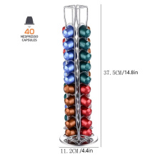 Iron Chrome Plating Display Capsule Rack Rotatable Coffee Pod Holder Stand Storage Shelves 40 Capsule Organization Holder