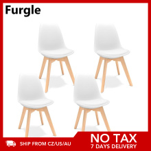 Furgle white 4Pcs modern dining chair eiffel inspired solid wood plastic padded seat with cushion kitchen chair for dining room