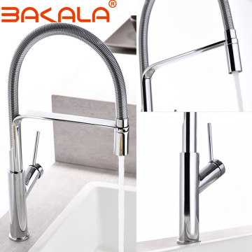 Luxury Kitchen Faucets Brush Brass Faucets for Kitchen Sink Single Lever Pull Out Spring Spout Mixers Tap Hot Cold Water Crane