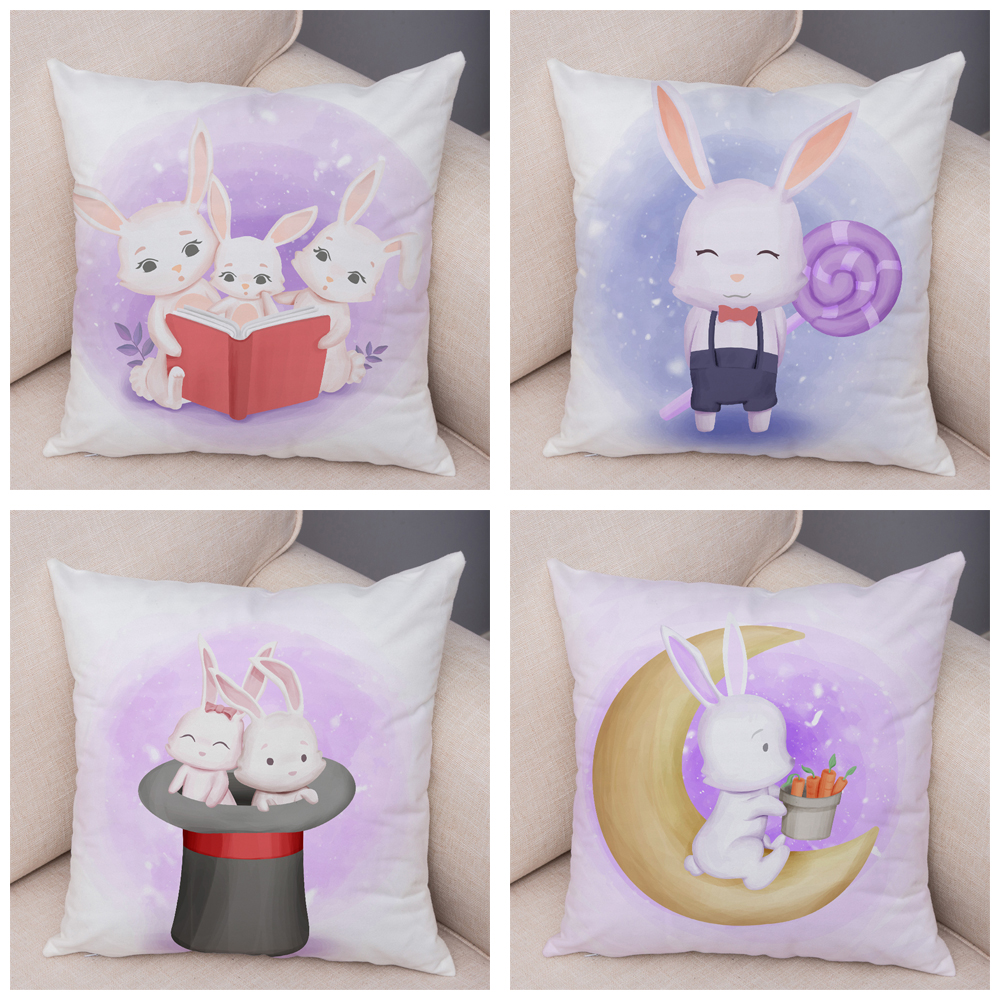 Soft Plush Lovely Cartoon Unicorn Rabbit Pillow Case for Children Room Sofa Decor Cute Animal Cushion Covers Pillocase 45X45CM