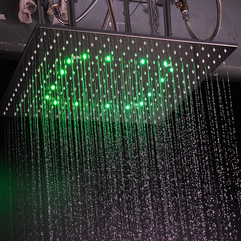 20 Inch LED Shower Head Rainfall Misty Jet Massage Bathroom Showerheads 304 SUS Black Ceiling Mounted Showers Water Power