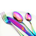 Portable Stainless Steel 8pcs/set Rainbow Dinnerware Set 18/10 Spoon Fork Chopsticks Straw Travel Camping Cutlery With Pouch