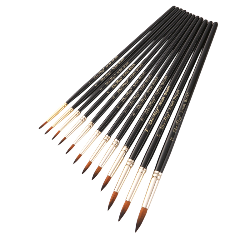 12pcs Nylon Hair Black Handle Watercolor Paint Brush Pointed Flat Head Paint Brushes Set For Watercolor Painting Art Supplies