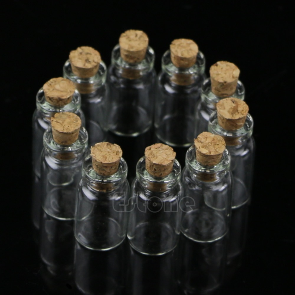 10pcs/Set 1mL Mini Small Glass Bottles with Clear Cork Stopper Tiny Vials Jars Containers Message Weddings Wish Jewelry Favors