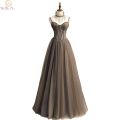 Evening Gowns with Necklace Debut Vintage Prom Dresses Summer Gray Elegant Beading Spagnetti Strap Sweetheart Long Transparant
