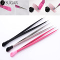 Nail Tweezers with Silicone Pressing Head for Sticker Rhinestones Picker Straight Curved Manicuree Nail Art Tool Stainless Steel