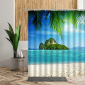 Sea Beach Scenery Shower Curtain For Bathroom Decor Sunlight Ocean Green Coconut Bath Screen Sunset Backgdrop Fabric 3D Curtains