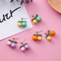 Korean version of sweet colorful cherry fruit earrings Simple fruit fresh cherry girl heart orange personality ladies earrings