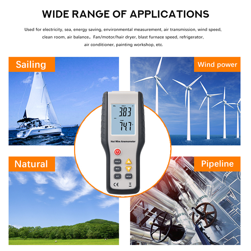 High Sensitivie Portable Wind Speed Meter HT-9829 Thermal Anemometer Anemometro Measuring Instrument Tacometro Tachometer