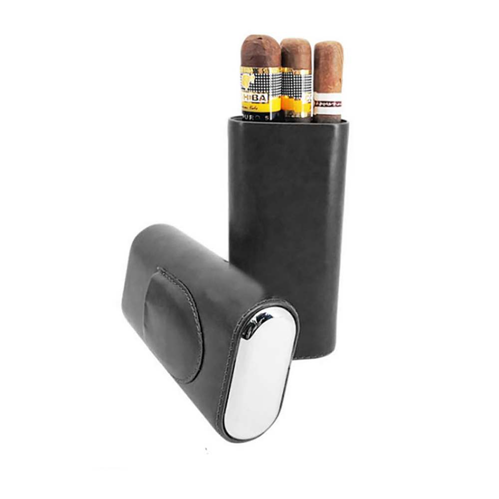 Leather Cigar Case Humidor Portable Pocket 3 Tube Holder Travel Cigar Humidor Box Storage Cigars Accessories
